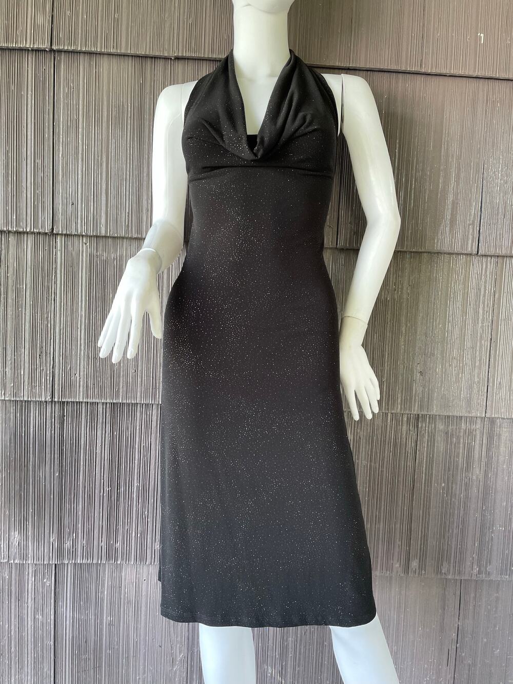 🔥VTG USA Y2K Forever 21 Sparkles Glitter Cowl Neck Party Glam Goth Black Dress